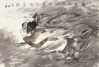 赵绪成 戊寅（1998年）作 琵琶天女图 镜心